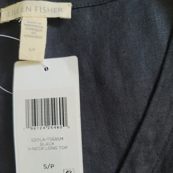NWT EILEEN FISHER Black Linen Sleeveless Button Front Long Tunic, Size S/P - Picture 7 of 10